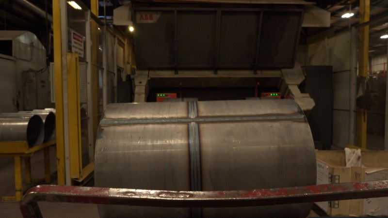 Welded steel reservoir shell on the production floor at Vineland Manufacturing